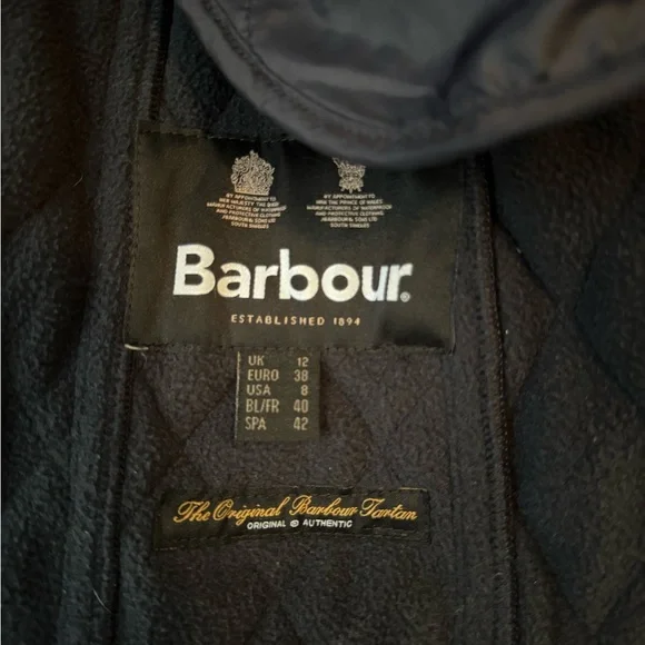 Navy Barbour Quilted Utility Jacket with Plaid Accents - Picture 2 of 3